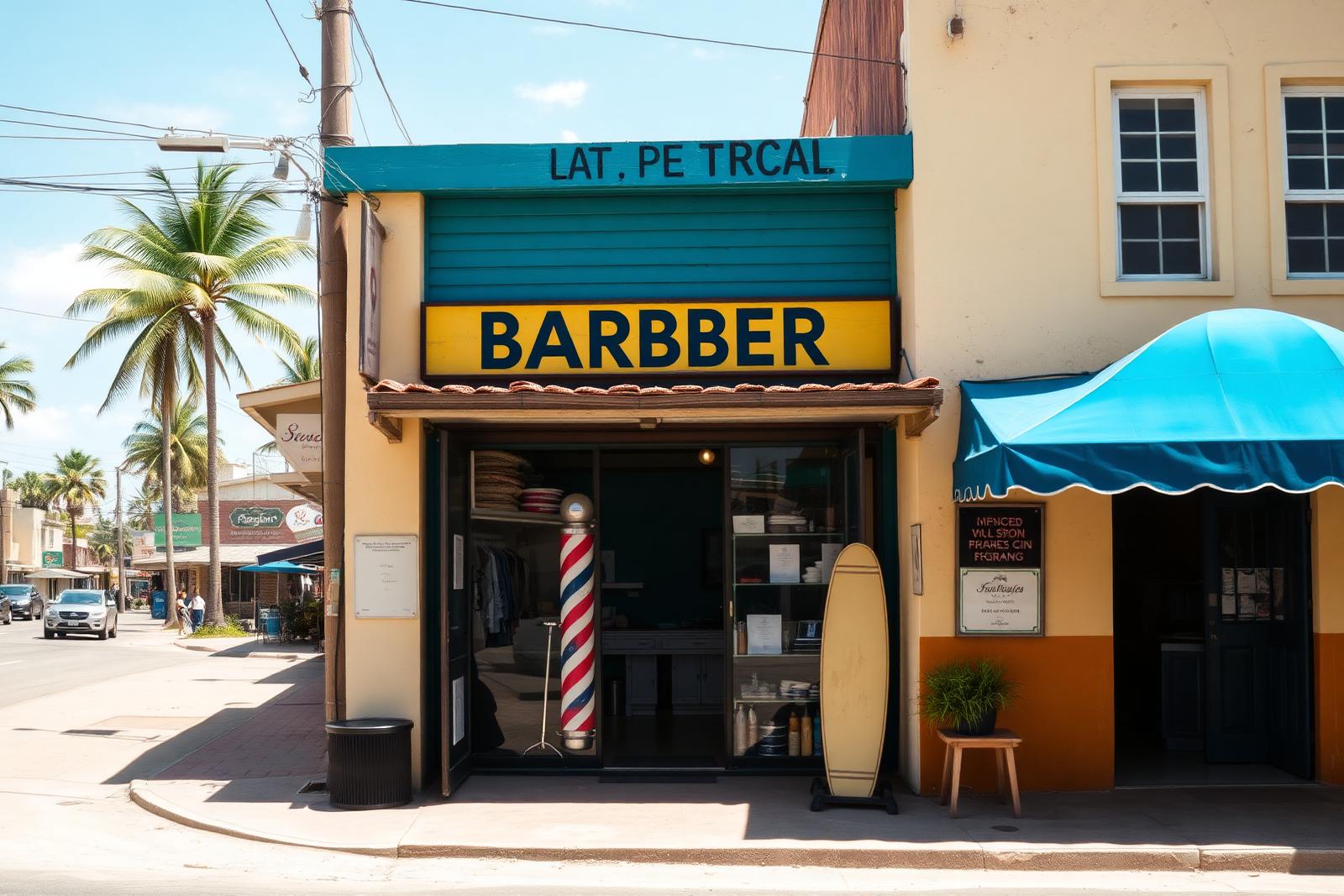Fachada de la barbería en Montañita